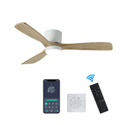 42 inch White Wood Ceiling Fans with Lights and Remote, Modern Flush Mount Low Profile Ceiling Fan with Light, 6 Speed, Reversible DC Motor, for Bedroom/Outdoor/Farmhouse/Patios