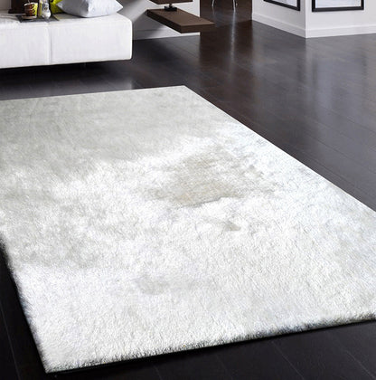 Fancy Shaggy Hand Tufted Area Rug Size 5' x 7' - White