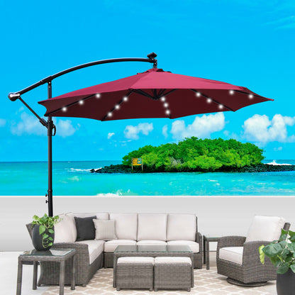 10 ft Outdoor Patio Umbrella-Solar Powered LED-Lighted Sun Shade-Waterproof 8 Ribs Umbrella with Crank and Cross Base