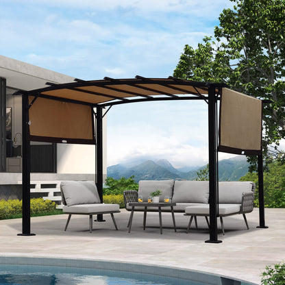 12 x 9 Ft Outdoor Pergola Patio Gazebo,Retractable Shade Canopy,Steel  Frame Grape Gazebo,Sunshelter Pergola for Gardens,Terraces,Backyard