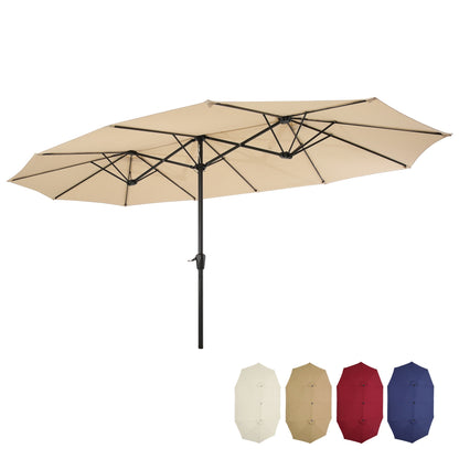 15x9ft Large Double-Sided Rectangular Outdoor Twin Patio Market Umbrella w/Crank-tan