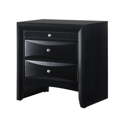 1 Pc Contemporary 2 Drawer Nightstand End Table Jewelry Tray Black Finish Solid Wood Wooden Bedroom Furniture