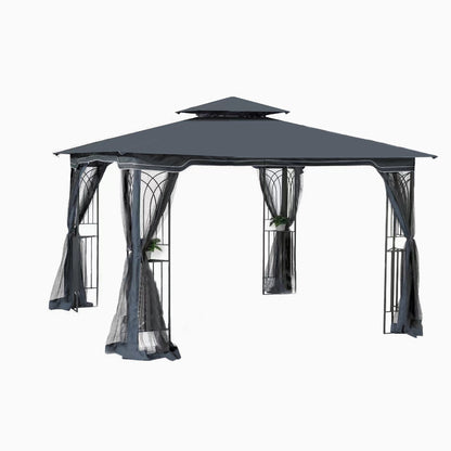 10x10 Outdoor Patio Gazebo Canopy Tent With Ventilated Double Roof And Mosquito net (Detachable Mesh Screen On All Sides) Gray Top