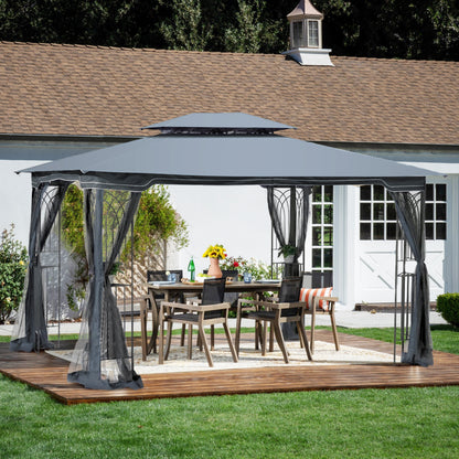 13x10 Outdoor Patio Gazebo Canopy Tent With Ventilated Double Roof And Mosquito net(Detachable Mesh Screen On All Sides),Suitable for Lawn, Garden, Backyard and Deck,Gray Top